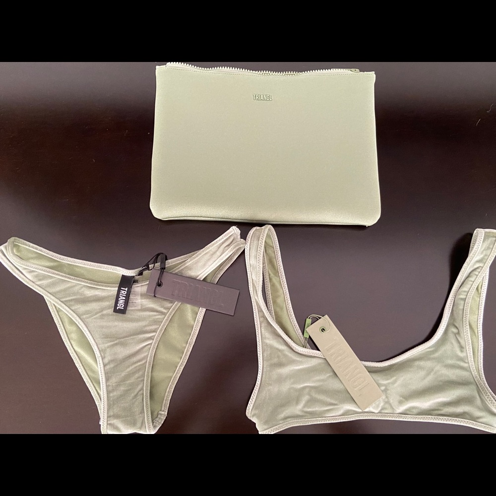 Brand New X-Small Velvet Triangl Bikini, Green